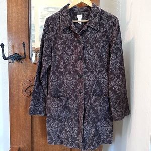 J. Jill Brown Floral Print Corduroy Coat